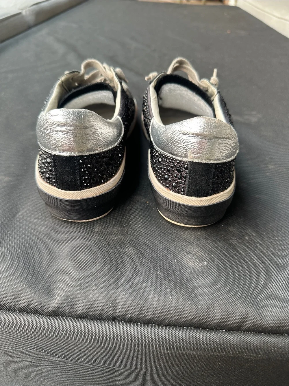 Dolce Vita Black Suede Rhinestone Trim Low-Top Sneakers